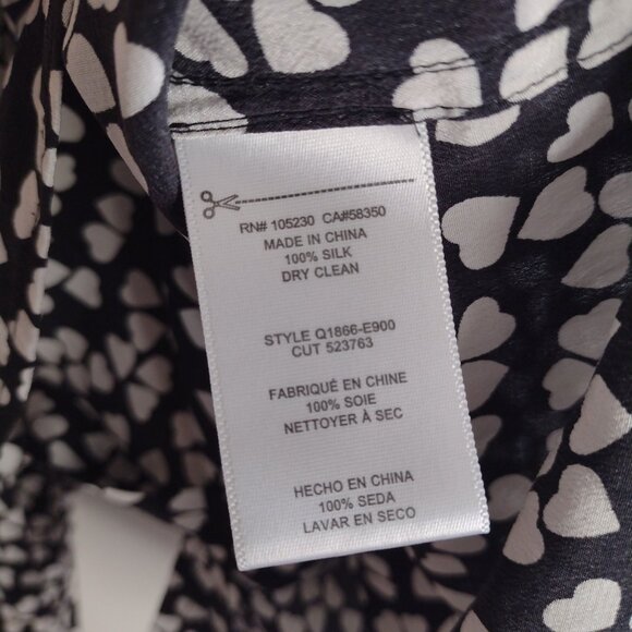 Equipment Essential Silk Top M Tossed Heart Print Black White Button Blouse - Picture 10 of 11